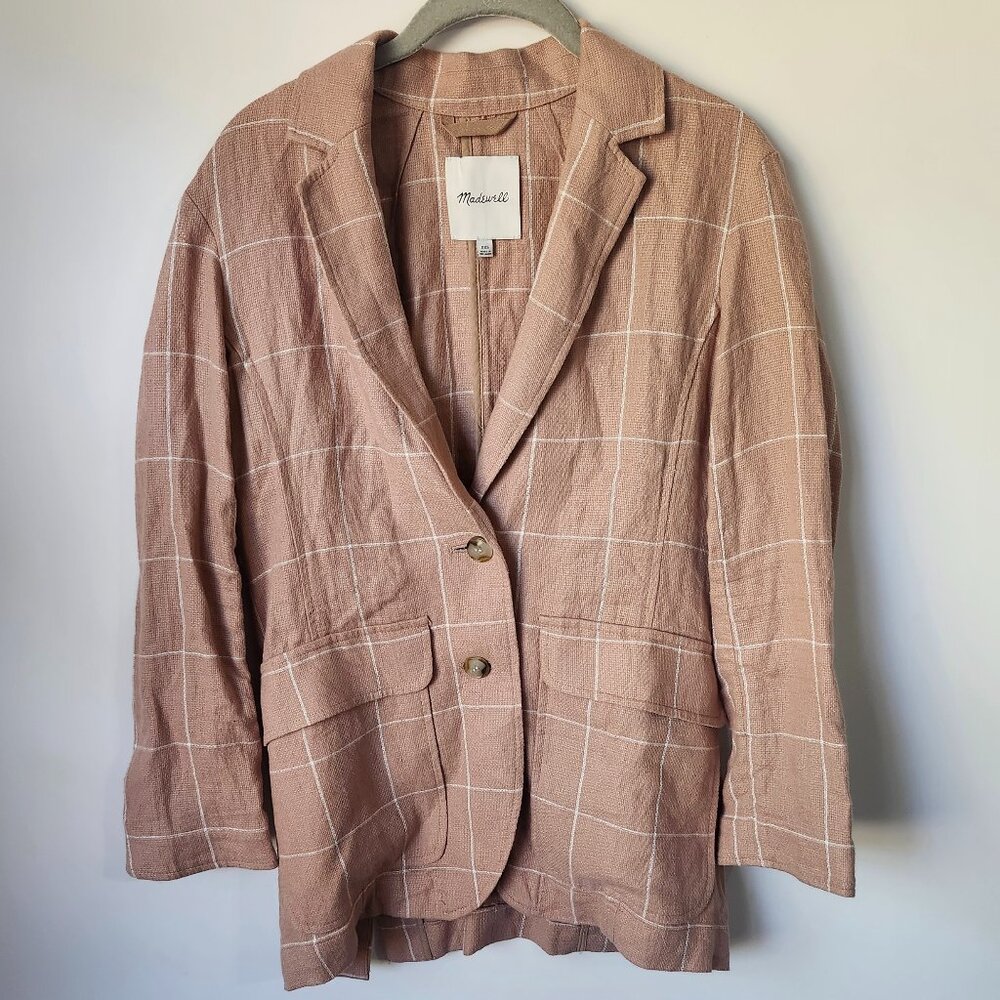 Madewell Women’s Breezeway Plaid Blazer Tan Size XXS Linen Blend - Picture 2 of 4